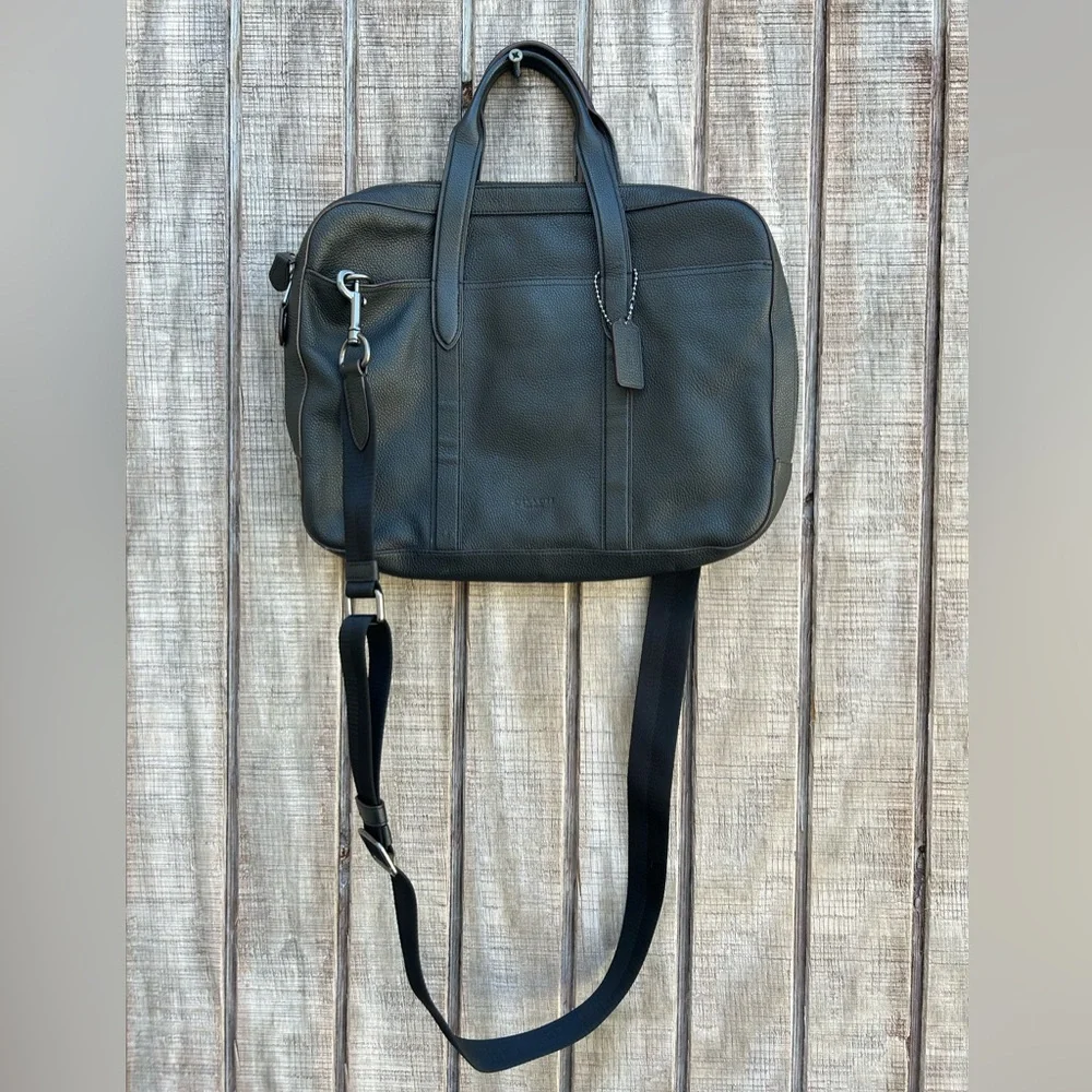 COACH black pebbled leather Metropolitan slim briefcase